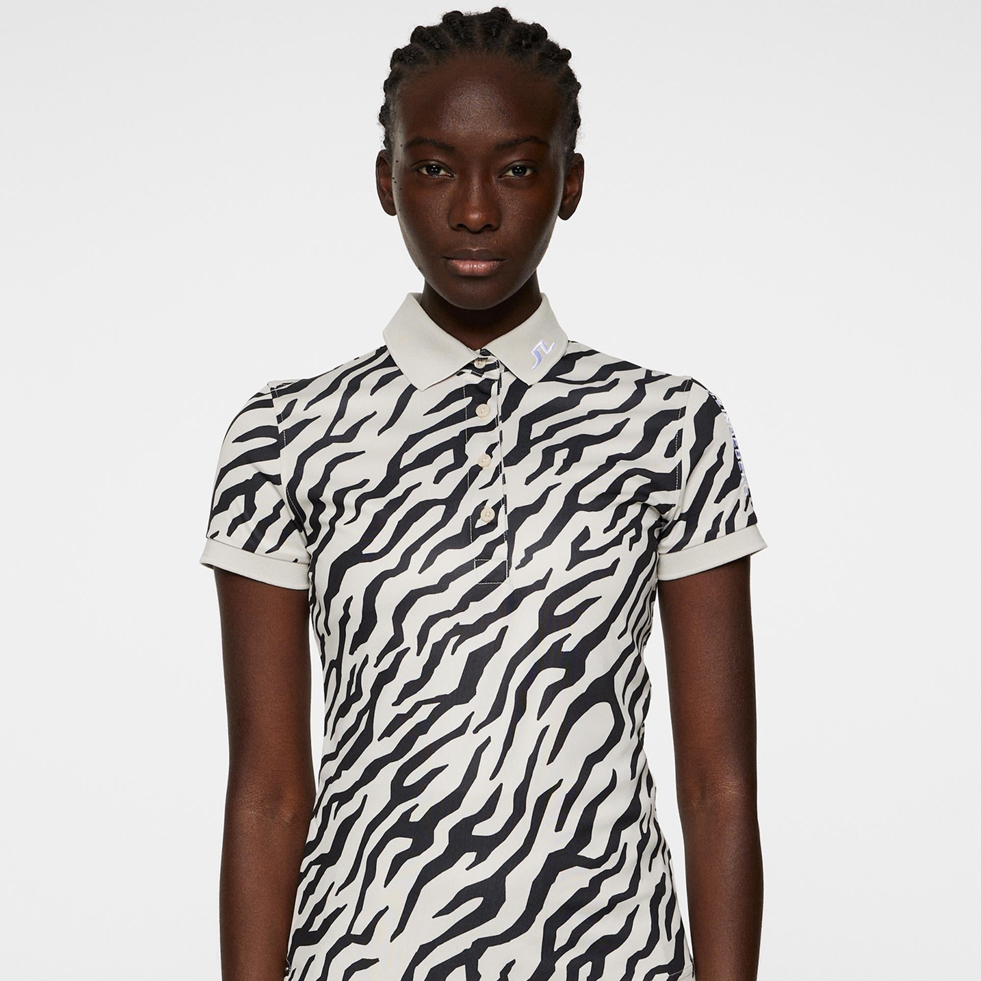 J Lindeberg Tour Tech Print Ladies Golf Polo Shirt Tour Tiger Moonbeam